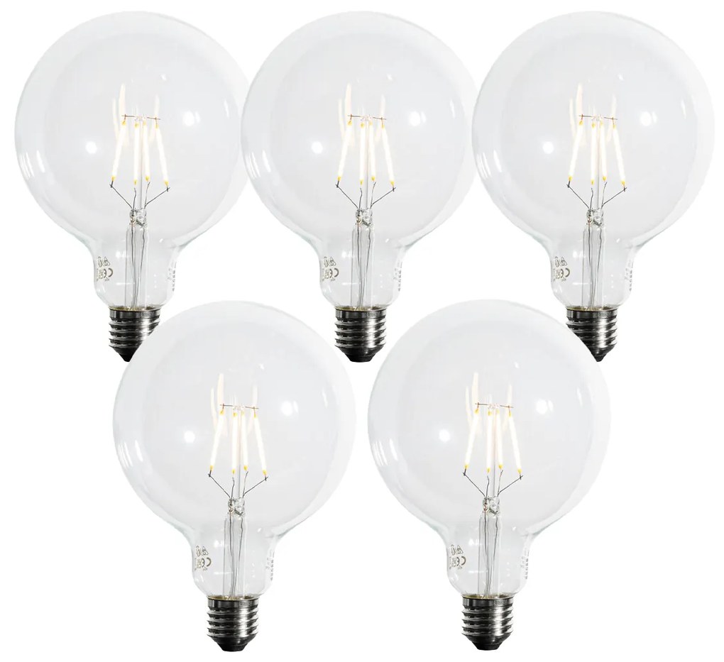 Sada 5 E27 3-stupňové stmievateľné LED špirálové vlákno G125 4W 450 lm 2700K