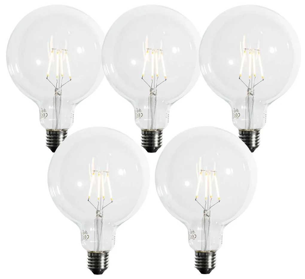 Sada 5 E27 3-stupňových stmievateľných LED žiaroviek so špirálovým vláknom G125 4W 450 lm 2700K