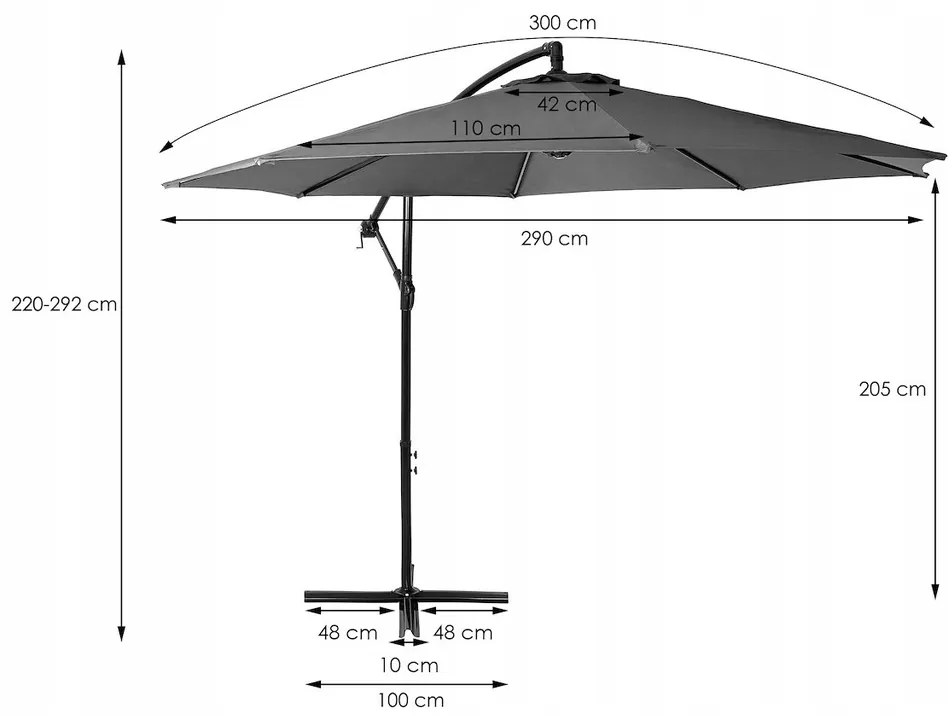 Záhradný slnečník 300 cm SPRINGOS GU0025 – tmavosivý