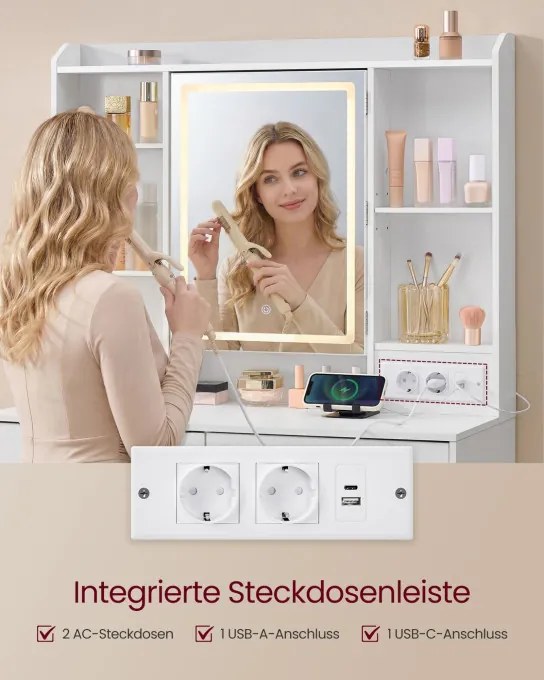 Toaletný stolík so zrkadlom a LED osvetlením RDT143WB01