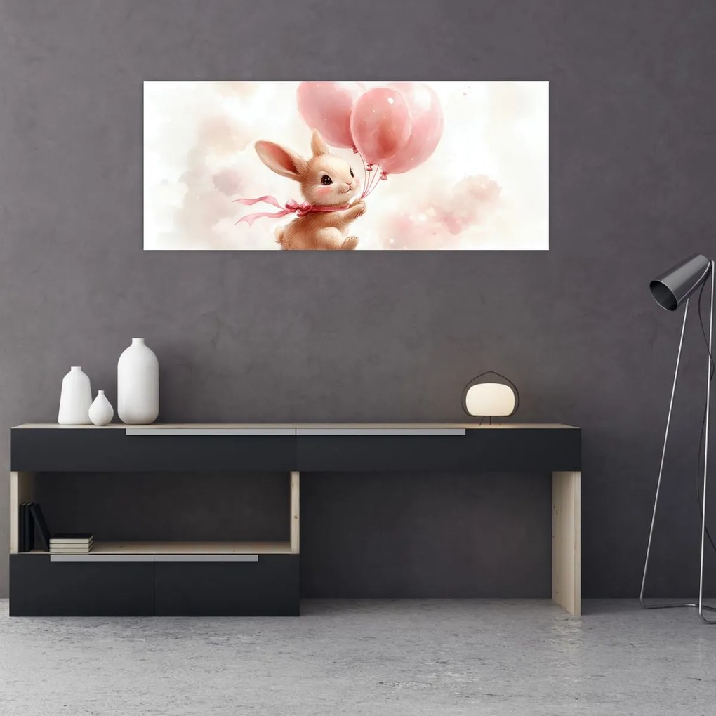 Obraz - Zajačik s balónikmi (120x50 cm)