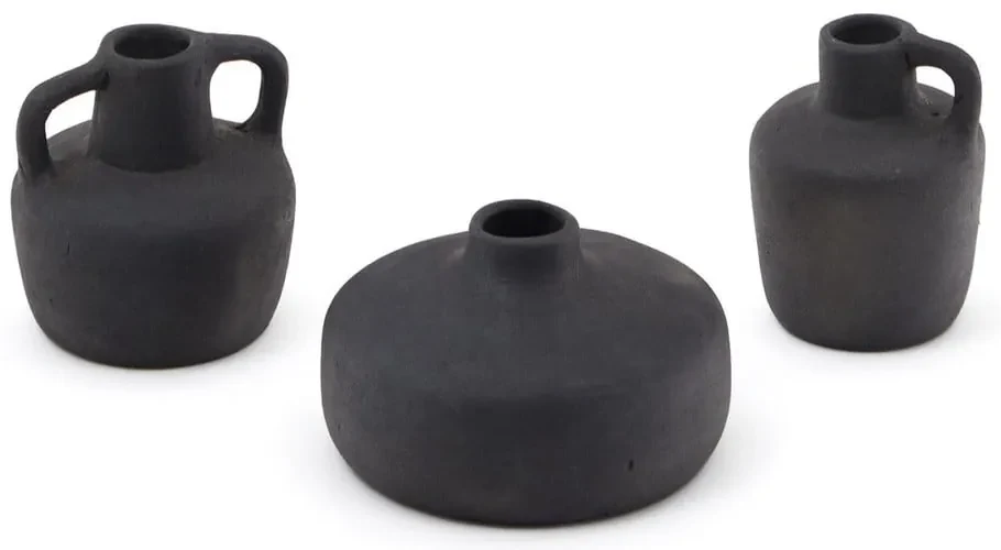 Čierne terakotové vázy v súprave 3 ks (výška 6 cm) Sofra – Kave Home