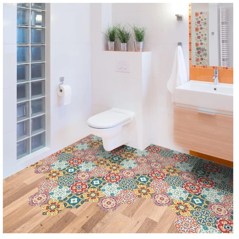 Sada 10 samolepiek na podlahu Ambiance Floor Stickers Hexagons Lorena, 40 × 90 cm