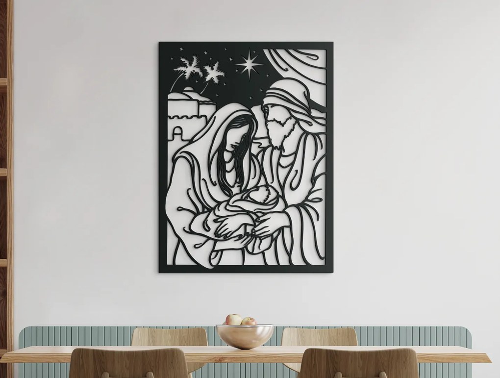 drevko Drevený obraz Svätá rodina Rozmer obrazu: 43 x 32,5 cm, Farba dekorácie: Čierna