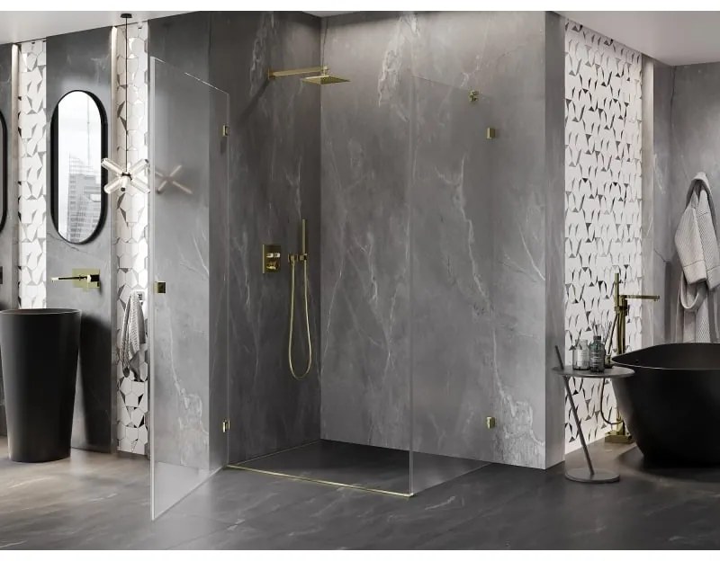 Mexen Lunar-B, výklopný sprchový kút ľavý 100 x 90 cm, 8mm číre sklo, zlatý profil, 832-100-090-50-00-L