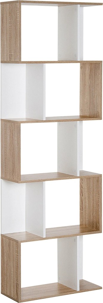 HOMCOM 5-poschodová knižnica Drevený Knižný Stojan S-tvarovaný Moderný Dizajn pre Obývačku a Kanceláriu 60x24x184,5 cm Biela a Drev | Aosom