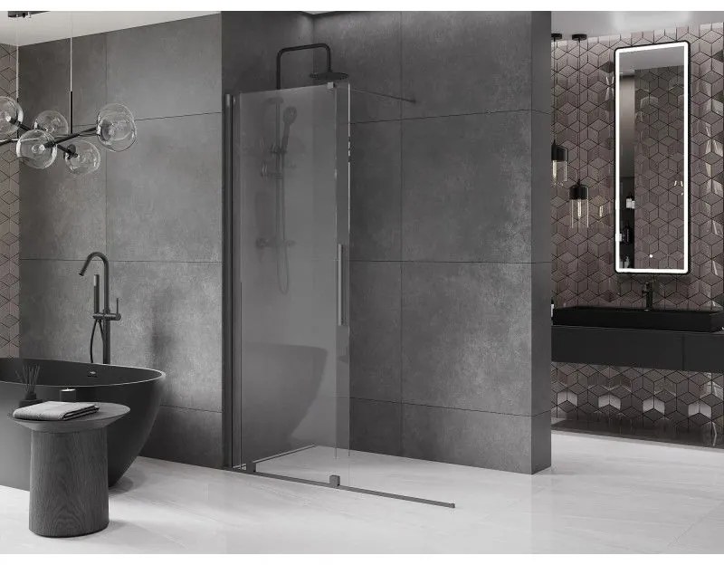 Mexen Velar, sprchová zástena s posuvnými dverami Walk-in 160 x 200 cm, 8mm číre sklo, brúsený grafit, 871-160-000-03-95
