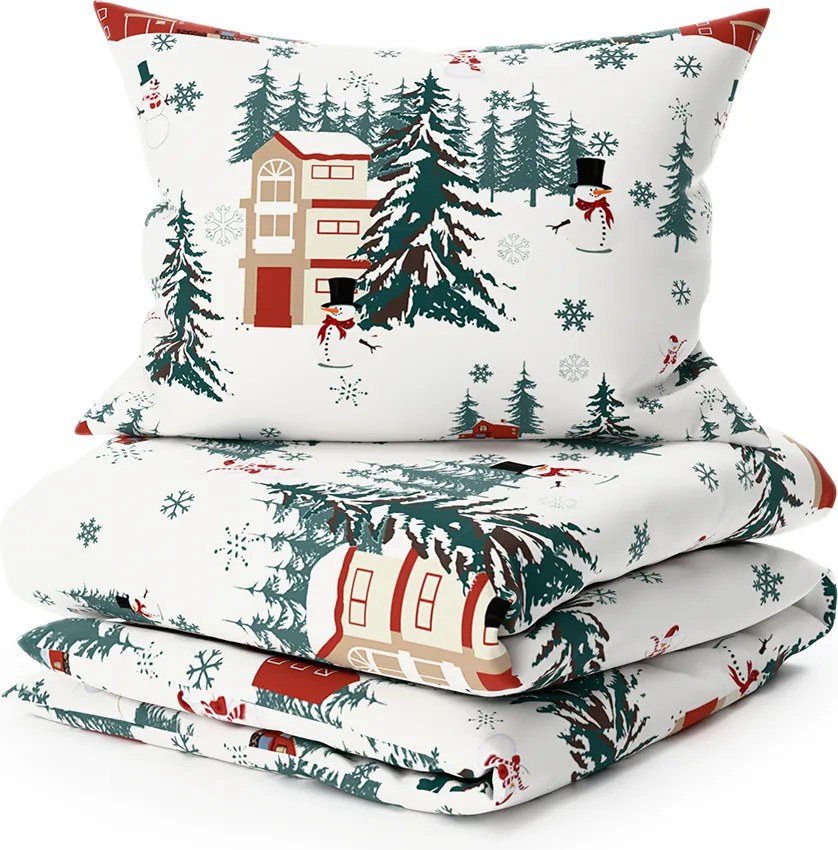 Polybavlnené obliečky SNOWY HOUSES POLY biele Rozmer obliečky: 70 x 90 cm | 140 x 220 cm