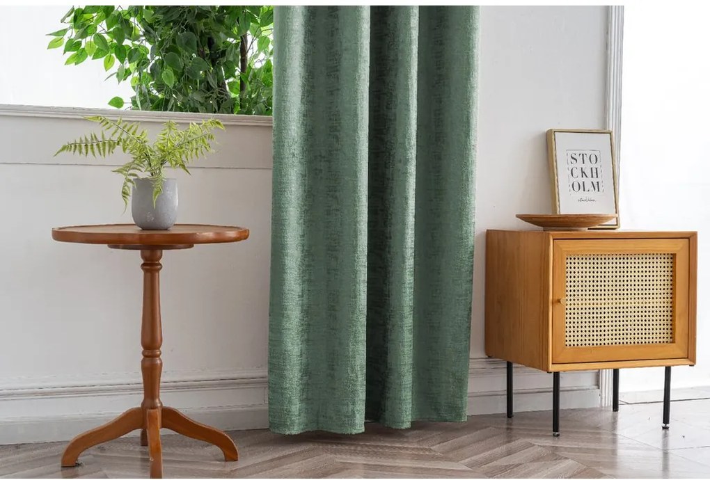 Zatemňovací záves LOOM VELVET 140x250 cm, zelený Zavesenie: Kovové krúžky