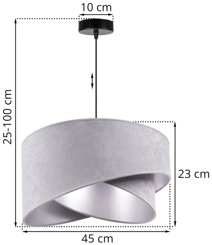 Závesné svietidlo Mediolan, 1x sivé/strieborné textilné tienidlo