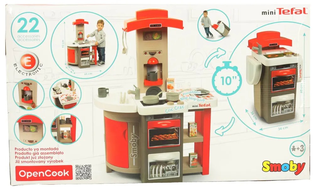 KIK Smoby Minitefal OpenCook elektronická skladacia detská kuchynka 312202, červená, so zvukom
