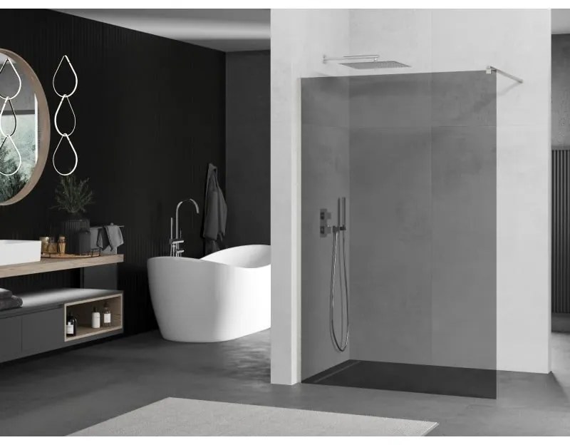 Mexen Kioto, sprchová zástena Walk-In 80 x 200 cm, 8mm šedé sklo, brúsená oceľ profil, 800-080-101-97-40