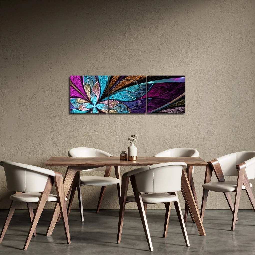 Obraz - Abstrakcia, kvetina (s hodinami) (90x30 cm)