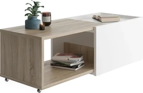Konferenčný stolík s výsuvnou konštrukciou Slide, biely/dub sonoma%