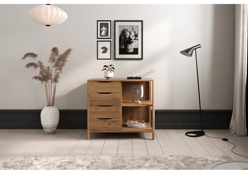 Nízka komoda z dubového dreva v prírodnej farbe 95x80 cm Twig – The Beds