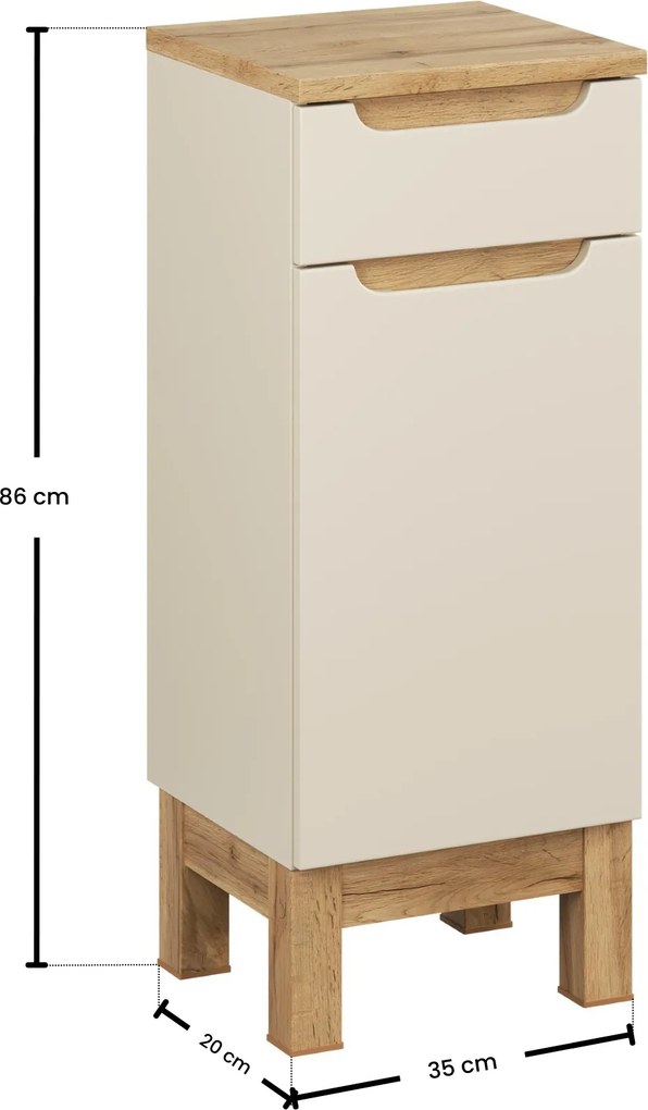 Comad Doplnková kúpeľňová skrinka nízka Bali Cashmere 35 kašmír/dub wotan