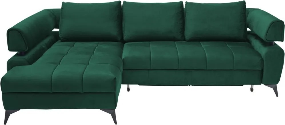 Rohová sedacia súprava Paris, tmavo zelená látka, ľavý roh