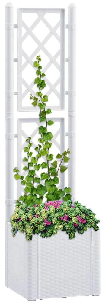 vidaXL Samozavlažovací vyvýšený záhradný záhon s mriežkou biely