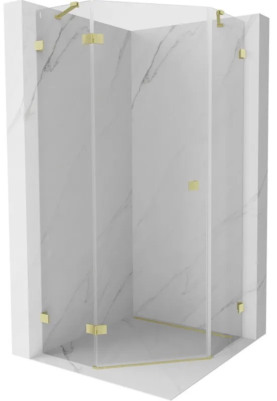 Mexen Lunar, Päťuholníkový sprchový kút Mexen Lunar naklápací doľava 100 x 100 cm, 8mm číre sklo, zlatý matný profil, 831-100L-100P-55-00-L