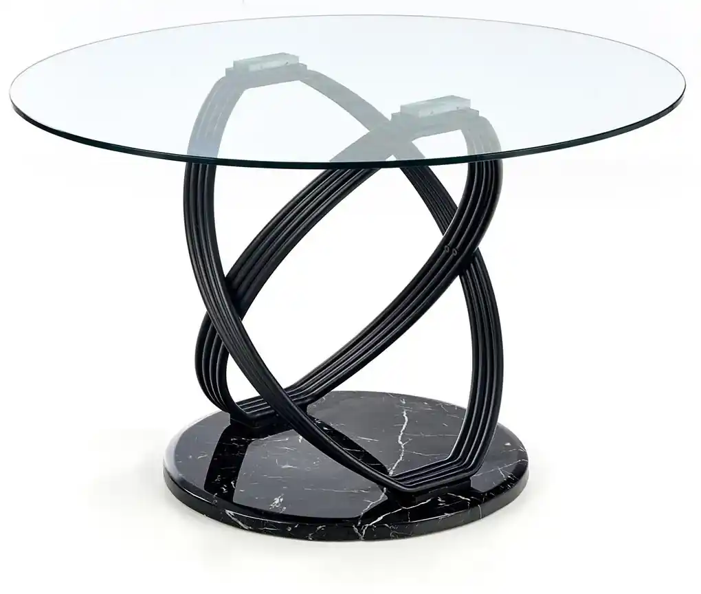 Okrúhly sklenený jedálenský stôl Optico - priehľadná / čierna | BIANO