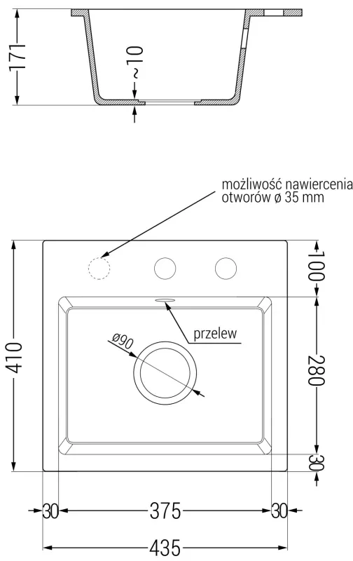 Mexen Milo, granitový drez 435x410x171 mm, 1-komorový a drezová batéria Duo, biela, 6505-20-671701-02
