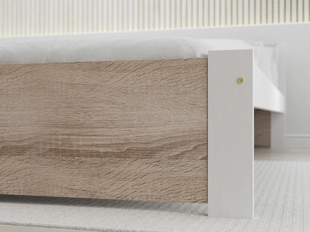 Posteľ IKAROS 90 x 200 cm, biela/dub sonoma Rošt: S latkovým roštom, Matrac: Matrac COCO MAXI 20 cm