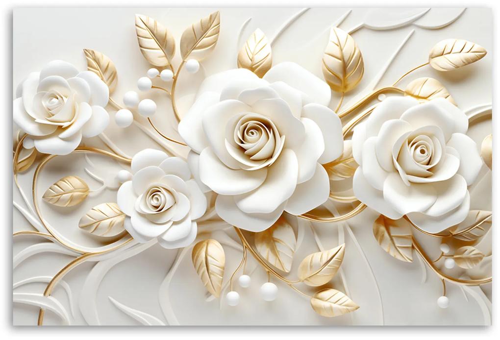 Gario Obraz na plátne Biele ruže so zlatými listami Rozmery: 60 x 40 cm