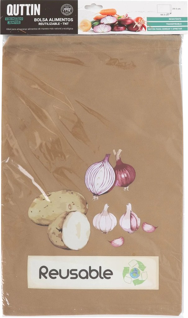 QUTTIN Vrecko na zemiaky, cibuľu alebo cesnak, REAUSABLE, hnedé 44,5 x 29,5 cm