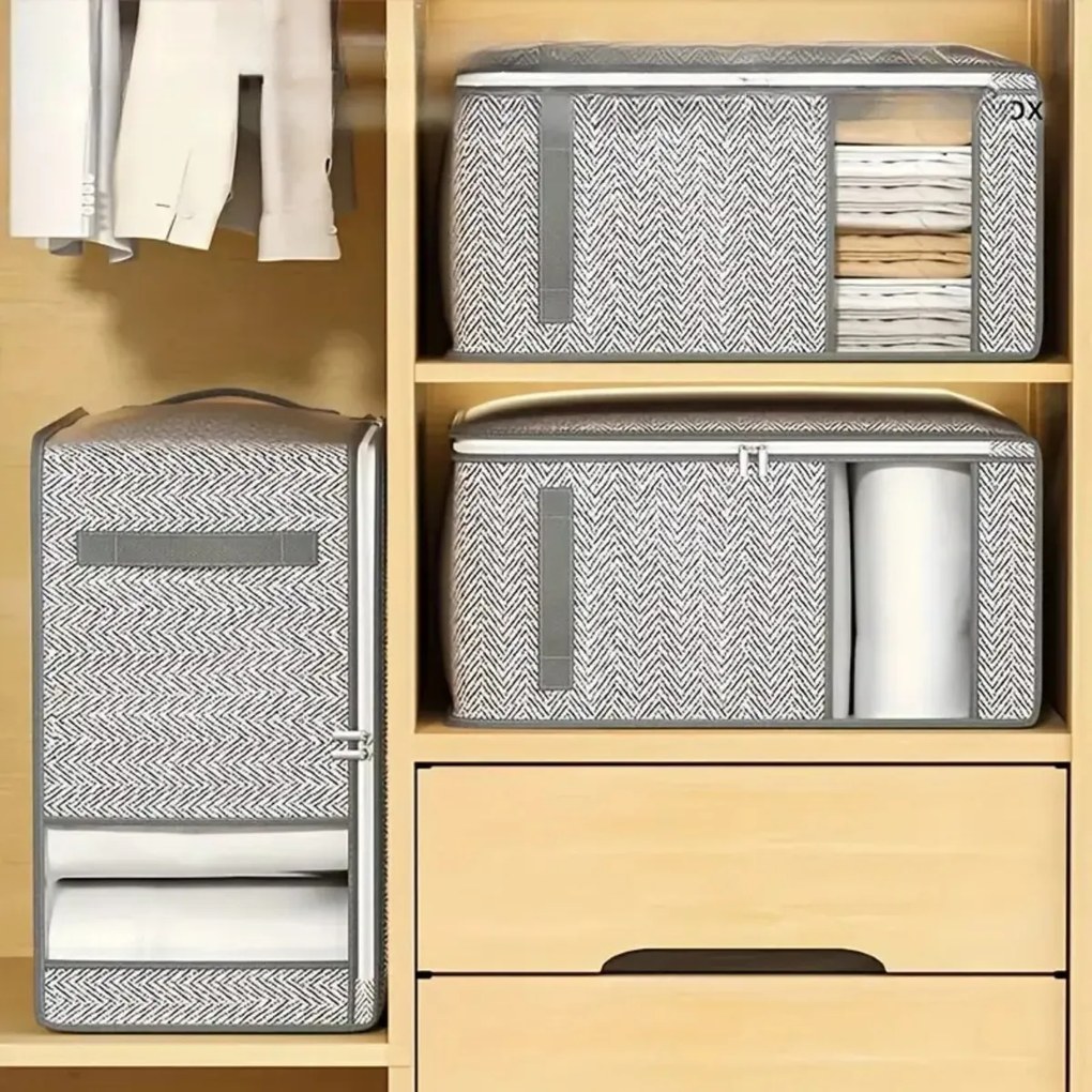 eCarla Textilný box na uskladnenie posteľnej bielizne a oblečenia, sivý COCK 52 x 44 x 30 cm