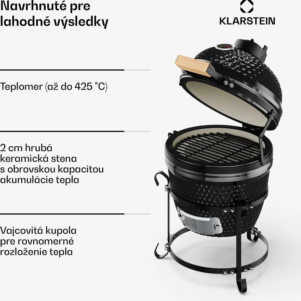 Klarstein Princesize, kamado gril, keramický, 11", údenie, BBQ, pomalé varenie, čierny
