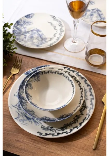 Jedálenská súprava 24 ks, biela/modrá, porcelán