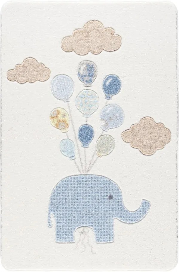 Detský biely koberec Confetti Sweet Elephant, 133 × 190 cm