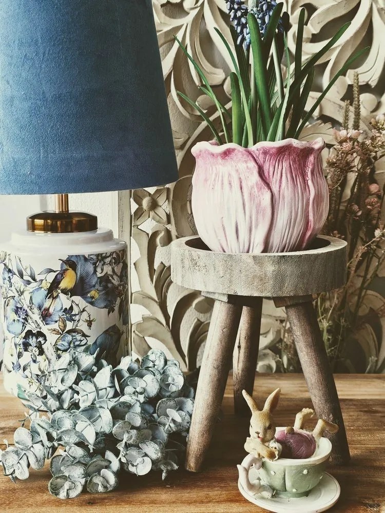 Bielo modrá stolná lampa s vtáčikmi - Ø 25 * 41 cm / E27