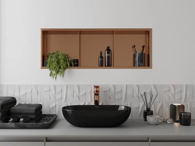 Mexen X-Wall-R, polica na zapustenie s prírubou 90 x 30 cm, medená matná - 19C0903010S