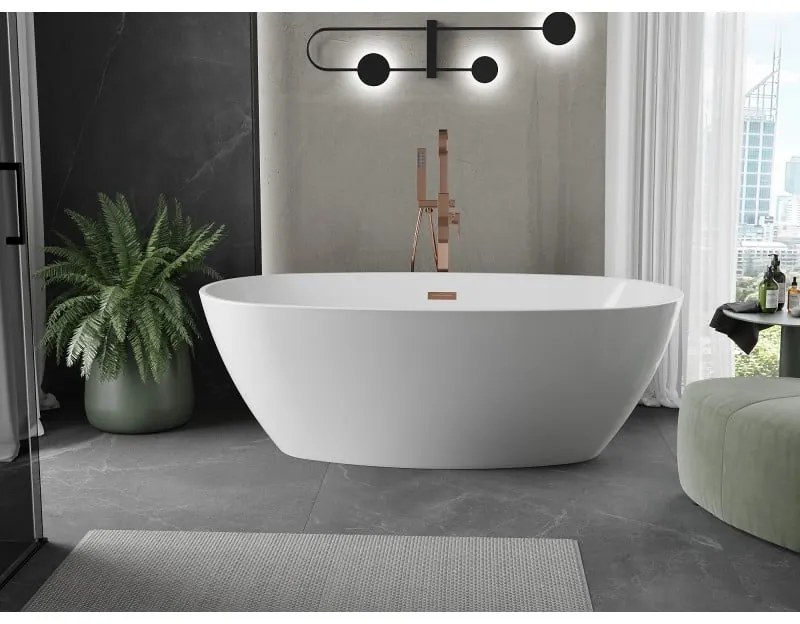 Mexen Eris, voľne stojaca vaňa 170 x 80 cm, biela, ružové zlato prepad, 53441708000-60