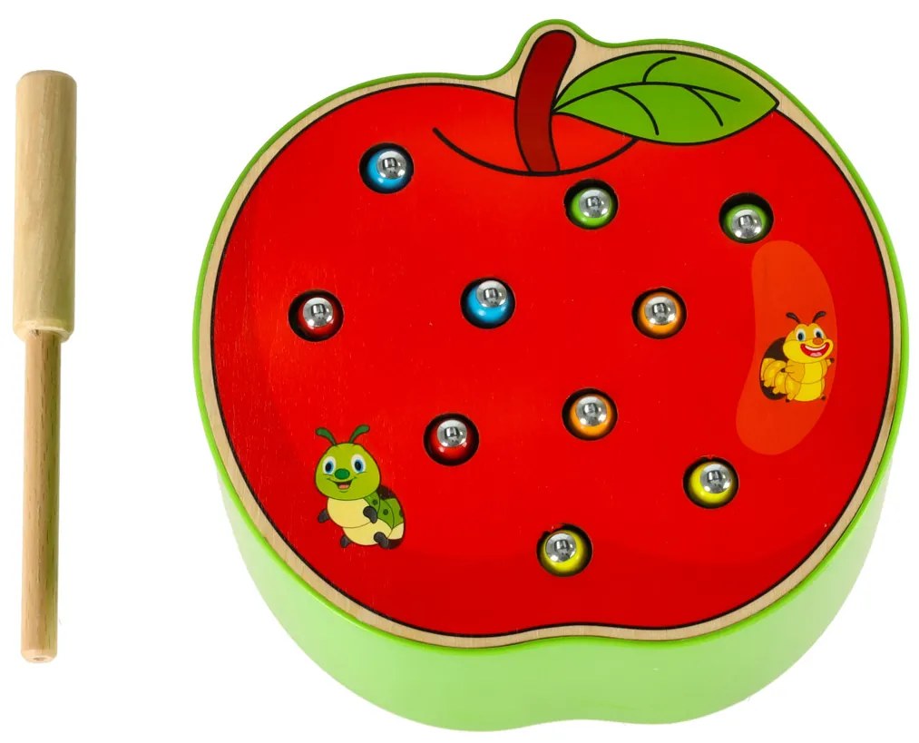 KIK Magnetická drevená húsenica jablko