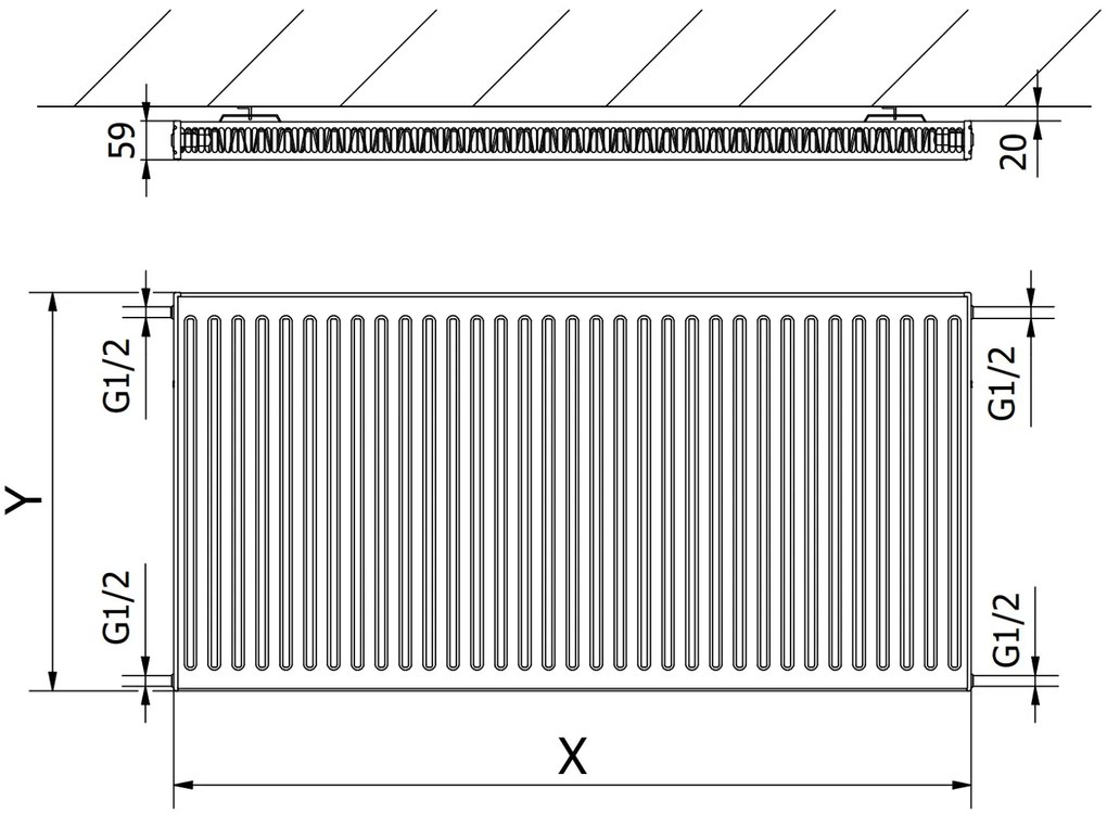 Mexen, Panelový radiátor Mexen C11 600 x 1300 mm, bočné pripojenie, 1213 W, biely - W411-060-130-00