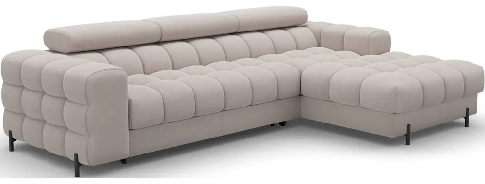 Béžová zamatová rozkladacia/s úložným priestorom rohová pohovka (pravý roh/s leňoškou) Felro – ELTAP