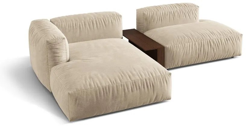 Béžová zamatová modulárna rohová pohovka (ľavý roh/s leňoškou) Martina – Micadoni