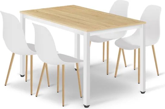Jedálenský stôl TESSA biely / hnedý so štyrmi stoličkami WAT biele / hnedé