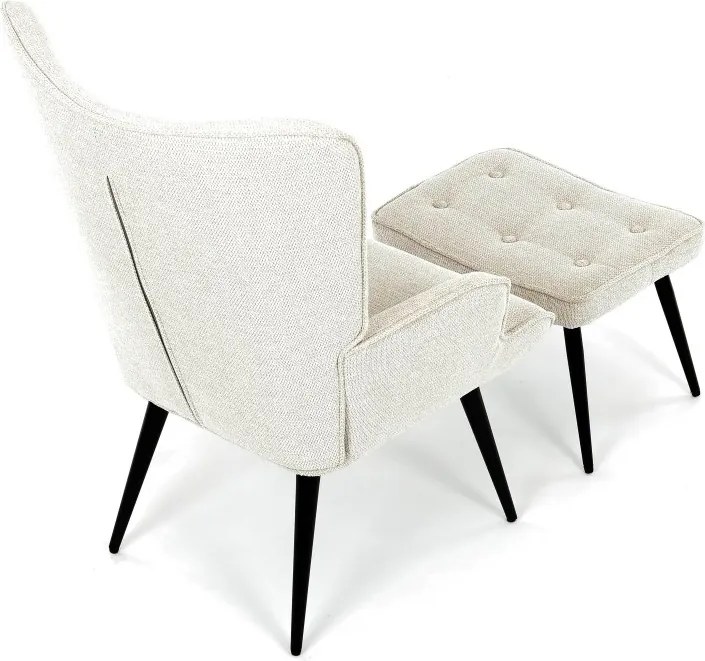 Relaxačné kreslo ušiak s taburetom ROYAL II — kov, látka, krémová