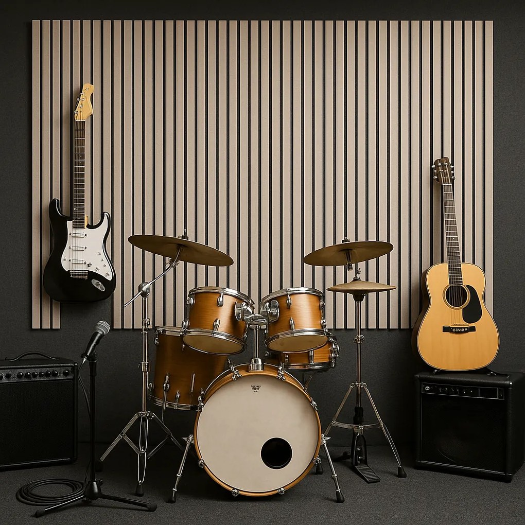 Akustický panel so zvýšenou absorpciou zvuku, 2400 x 600 mm, balenie 5 ks, čierna / béžová