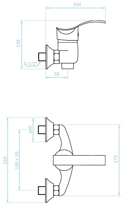Kuchinox Argo, nástenná sprchová batéria 150mm, chrómová, LAV-BKA_040D