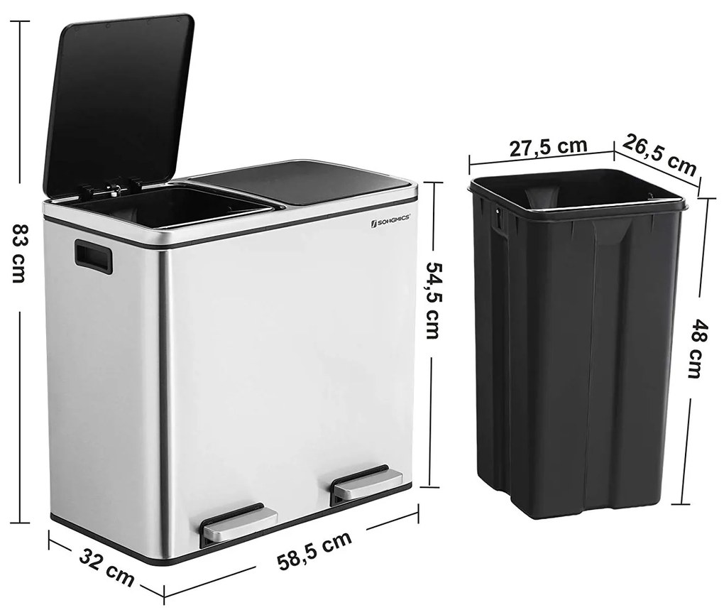 Odpadkový kôš 2 x 24 L strieborný