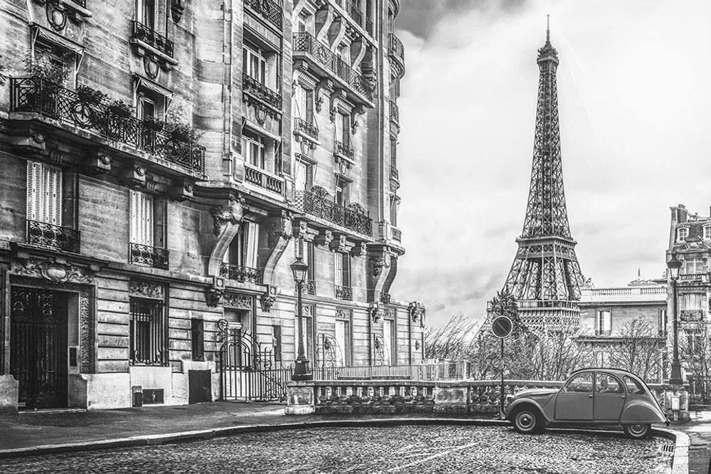 Tapeta čiernobiely retro pohľad na Eiffelovu vežu