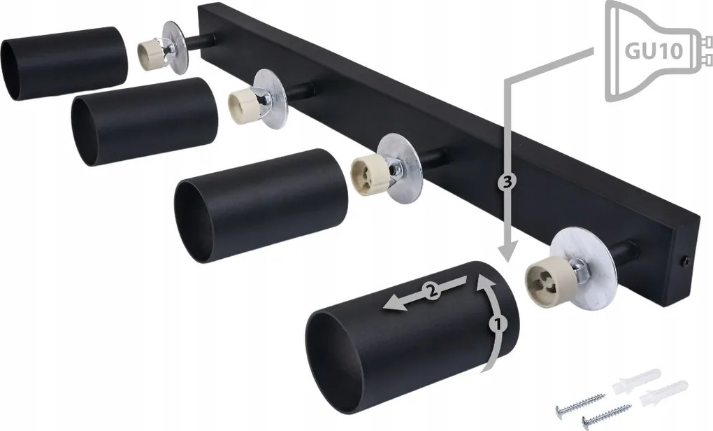 BERGE Koľajnicová lampa GU10 VIKI-L 10 - čierna