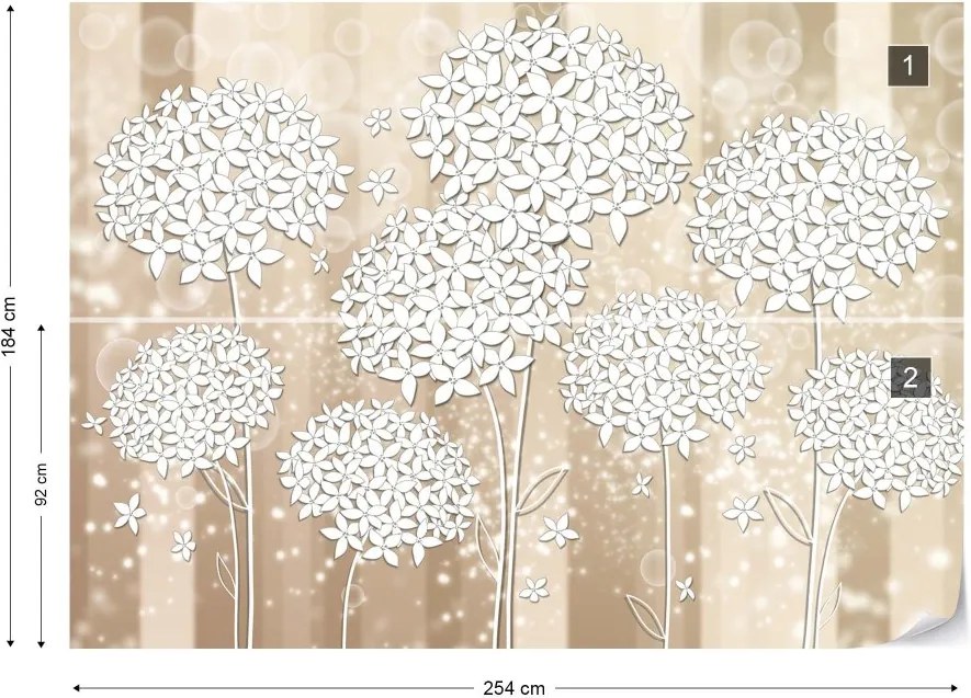 GLIX Fototapeta - Flowers Illustration Sparkle Background Vliesová tapeta  - 254x184 cm