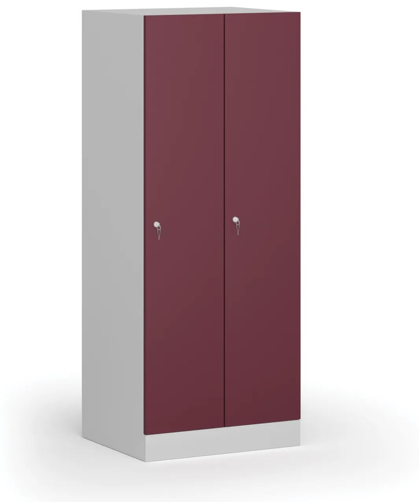 Šatníková skrinka znížená, 2 oddiely, 1500 x 600 x 500 mm, cylindrický zámok, červené dvere