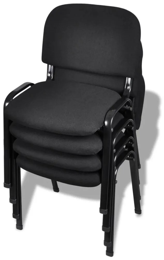 vidaXL Stohovateľné kancelárske stoličky, 4 ks, látkové, čierne