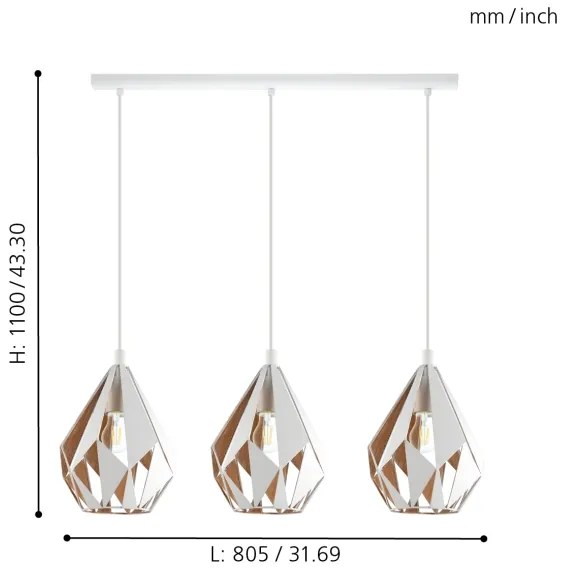 Eglo 43002 - Luster na lanku CARLTON 3xE27/60W/230V